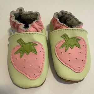 Robeez Baby Strawberry Soft Sole Slippers - Pink and Green